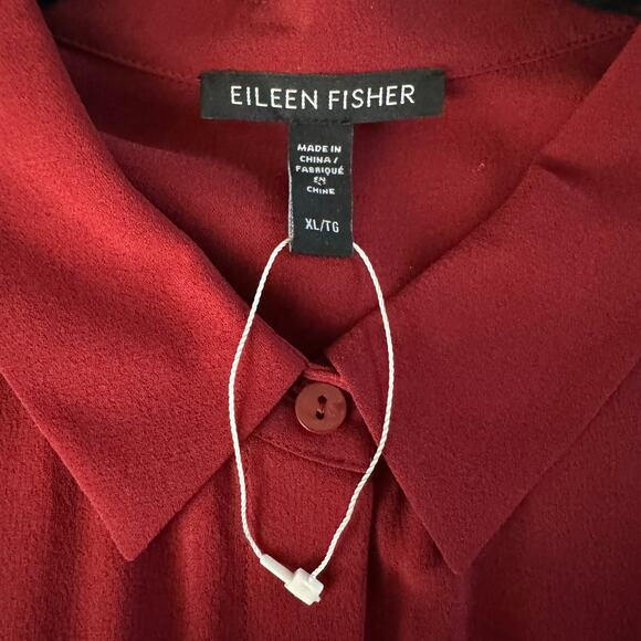 EILEEN FISHER Blouse XL Georgette Crepe Classic Collard Button Down Silk Career - Picture 9 of 12